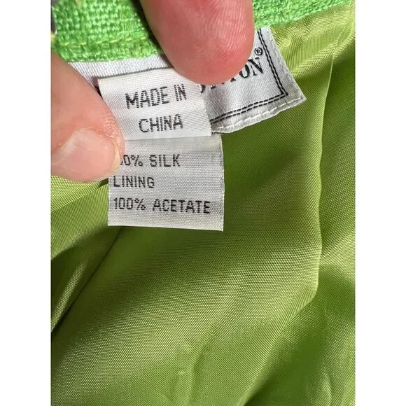 Vintage George Simonton Green Womens Suit Set Size 14 100% Silk With Acetate Lin